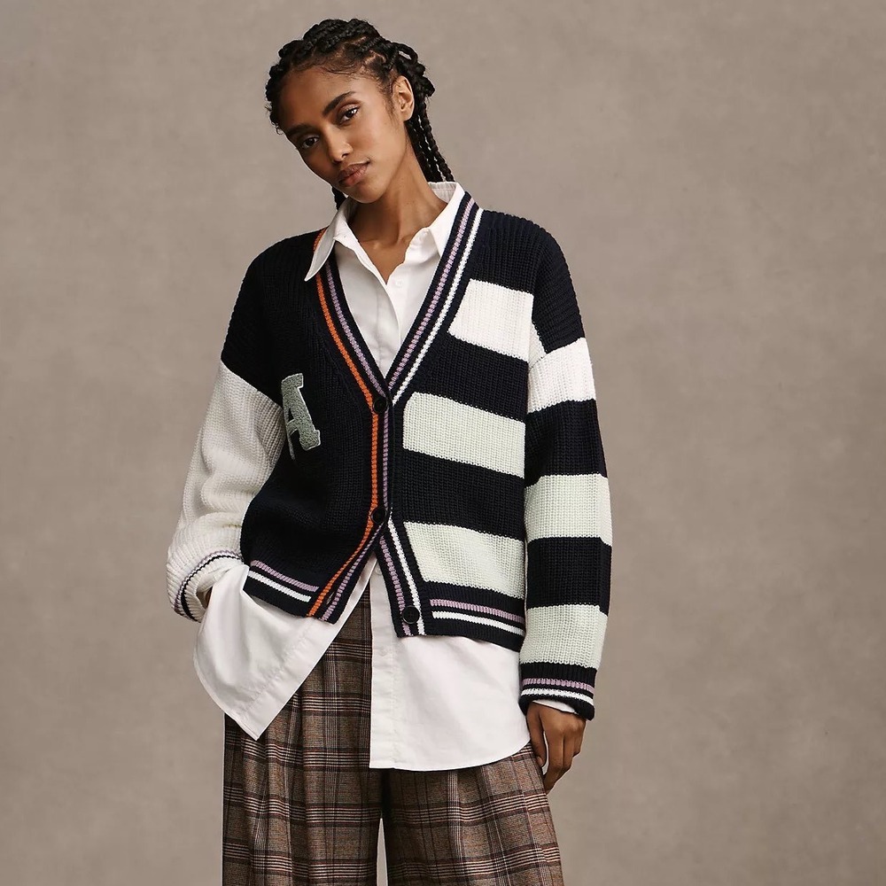 Daily Practice Anthropologie Oversized V‎ Neck Cardigan Sweater Letter A Large